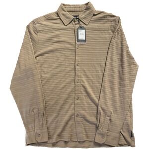 Ben Sherman Men's Size Large Long Sleeve Textured Knit Polo Shirt Tan $99 NEW